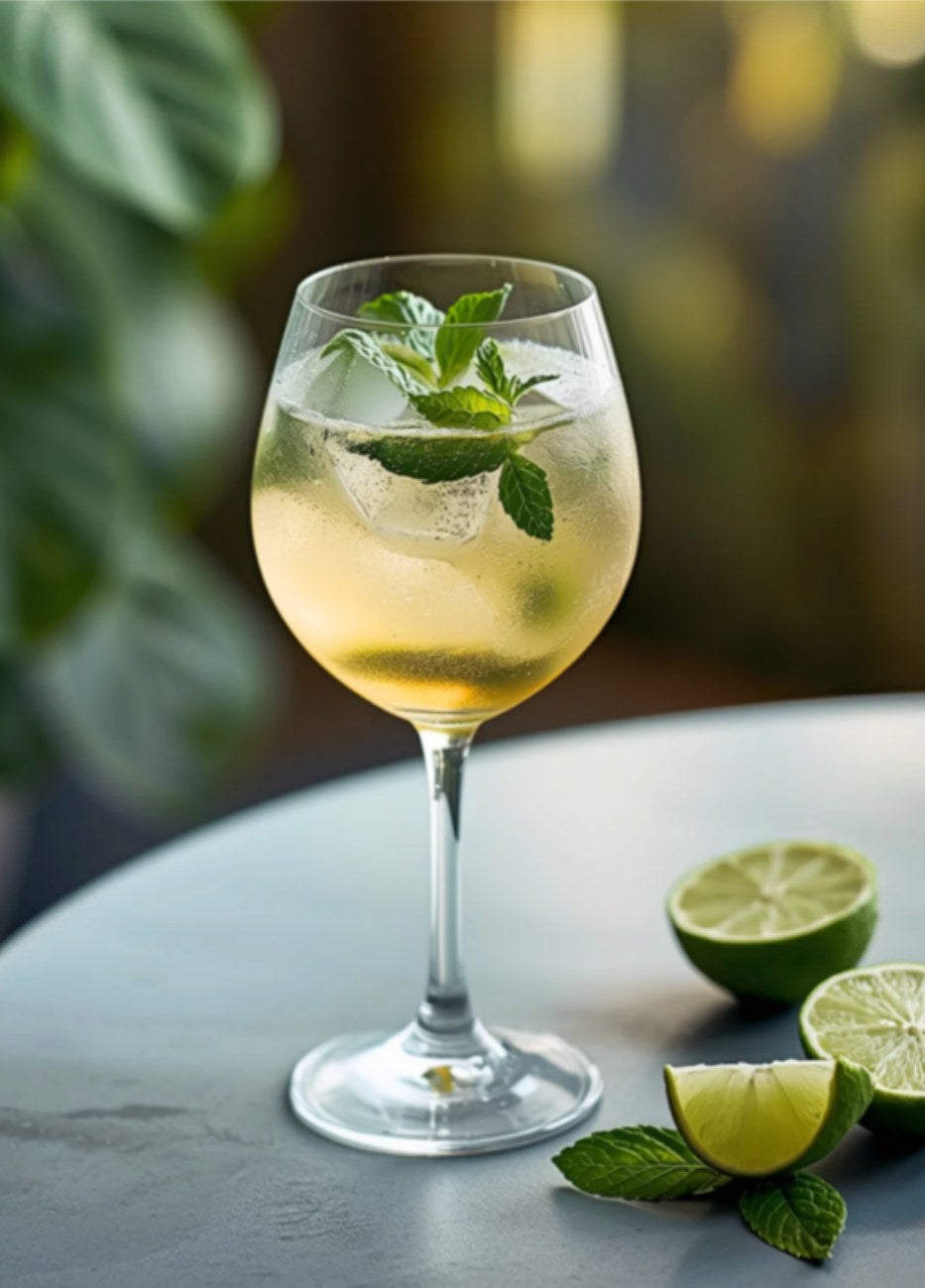 Fleur d Ete liqueur de sureau, cocktail long drink au citron vert et a la menthe