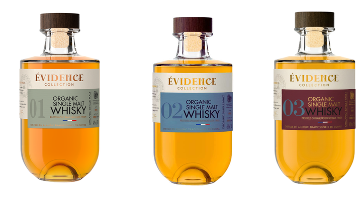 Collection Évidence — whiskies BIO N°01, N°02 et N°03