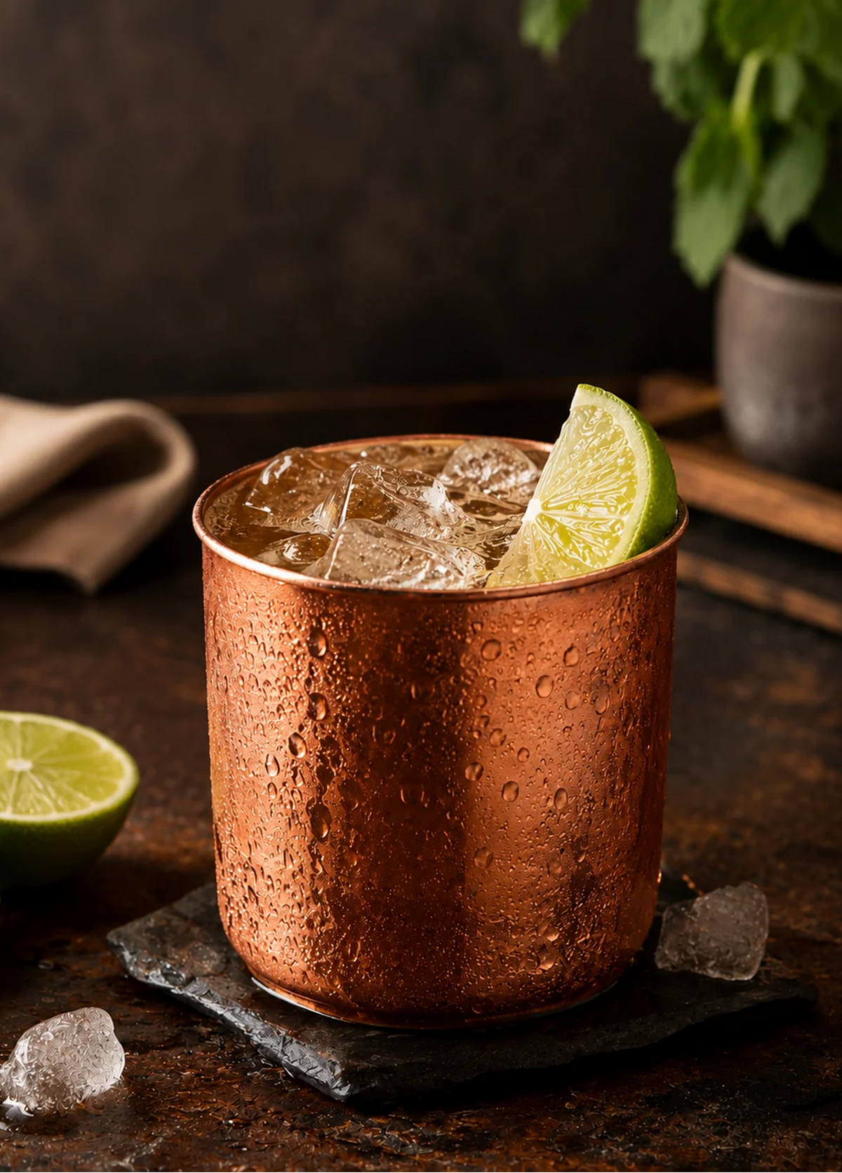 Cocktail associé au rhum Hee Joy Origins, servi dans un mug en cuivre