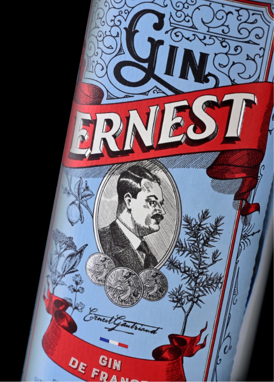 Ernest Gin, macro de l'étiquette