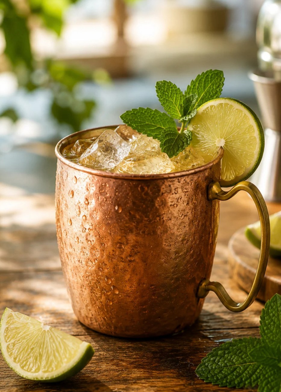 Dark Drum Spiced Rum, cocktail mule servi en mug de cuivre